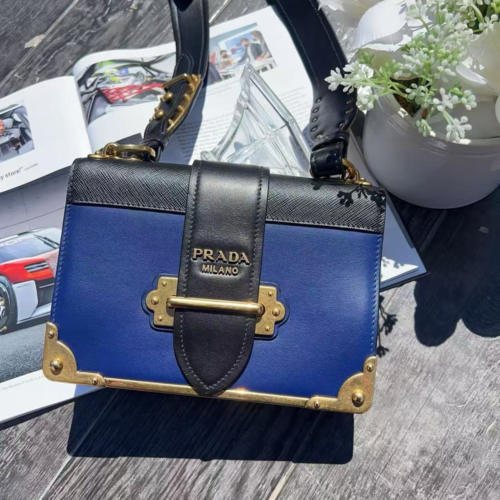 Prada Saffiano Trimmed City Calf Cahier Bag